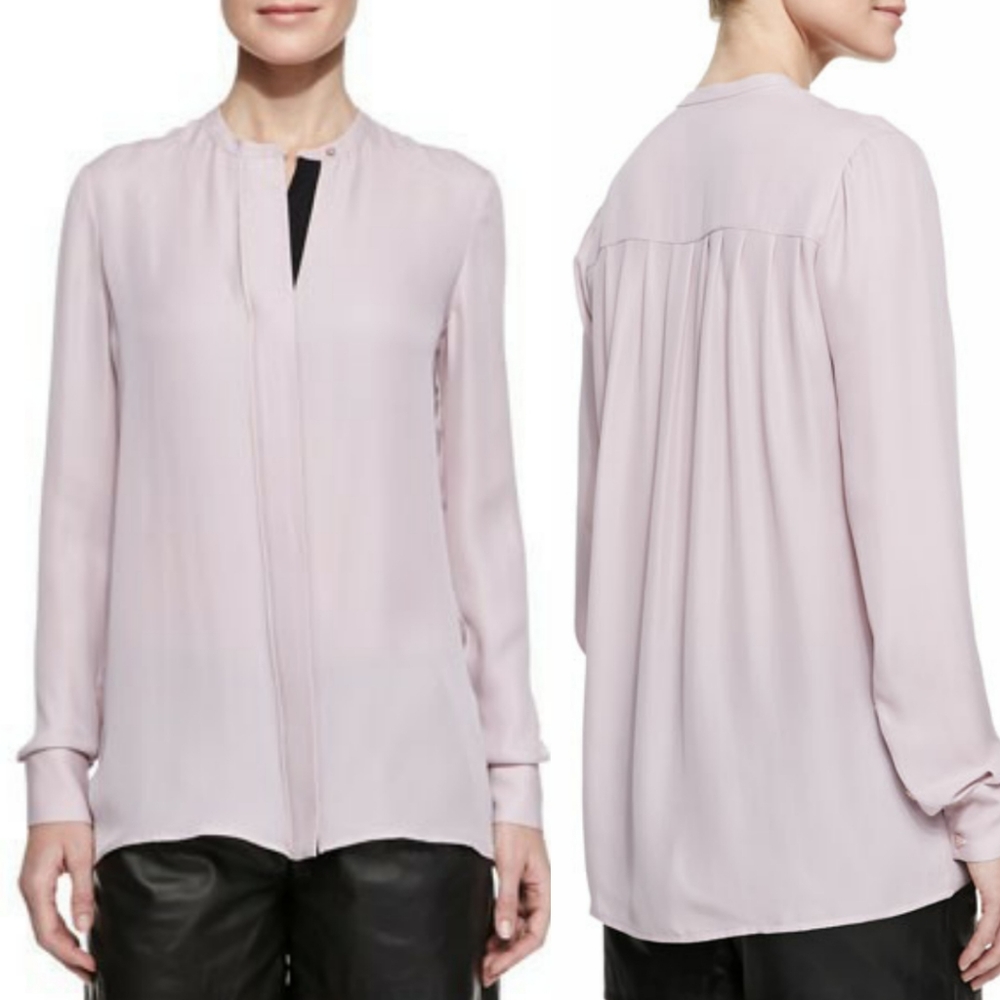 VINCE Silk Mandarin Collar Button Down Shirt